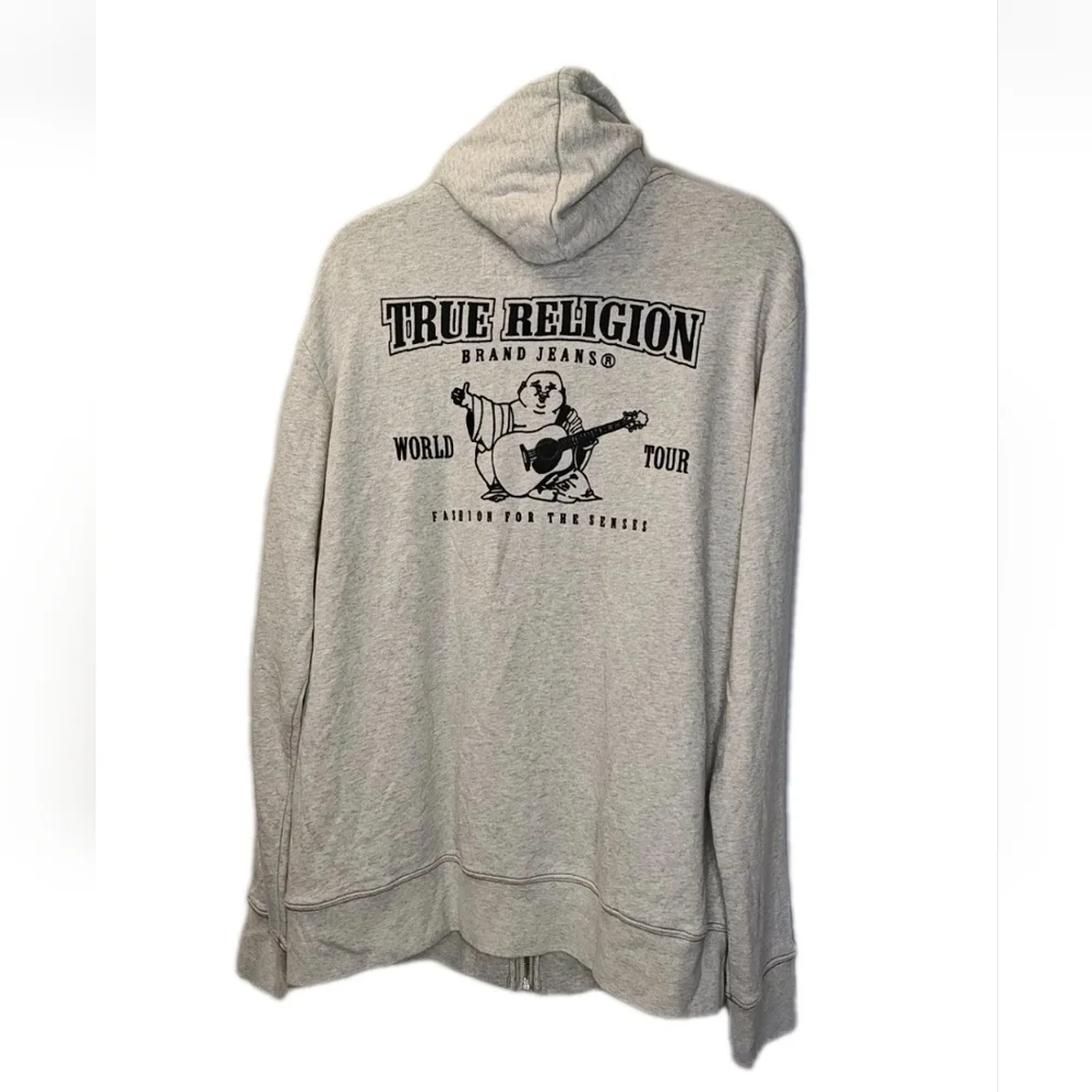 True Religion Bubha Logo Hoodie Full Zip Terry Jacket 2X Oatmeal Gray Y2K Nwt